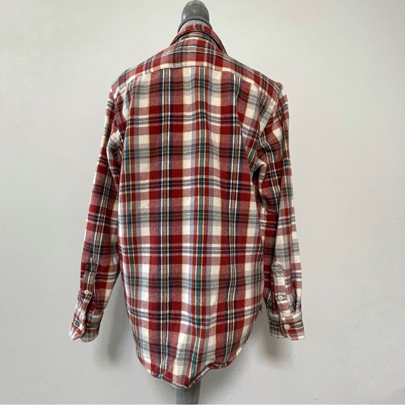 American Eagle shacket overshirt jacket thick flannel plaid red black and cream - Picture 4 of 7